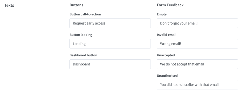 Customize form texts