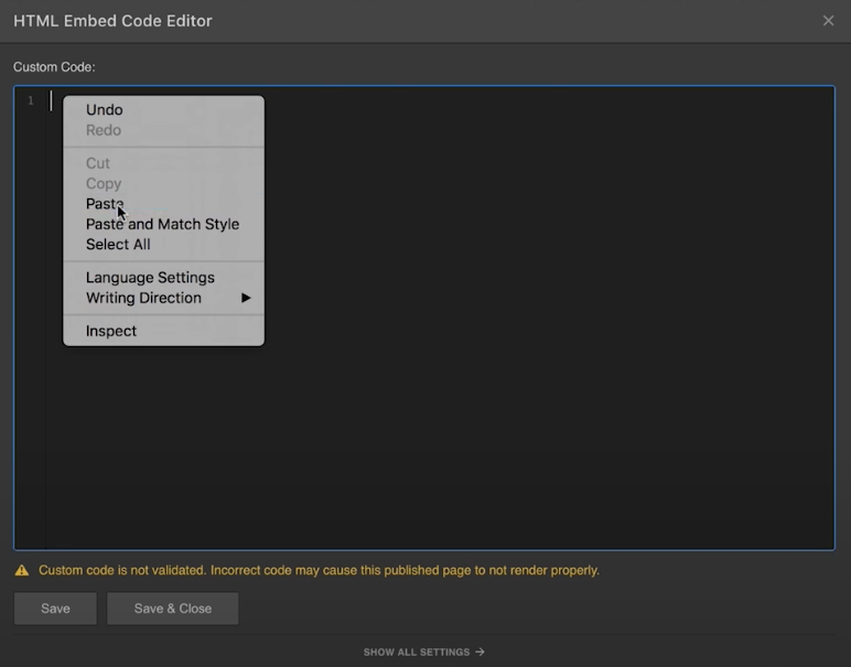 Webflow Paste Custom Code